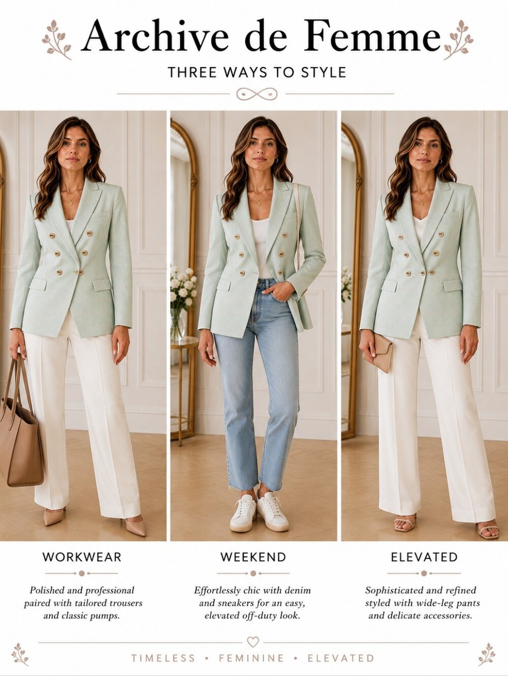 DKNY Mint Green Windowpane Double-Breasted Blazer | Gold Logo Buttons | Size 10 - Picture 3 of 10